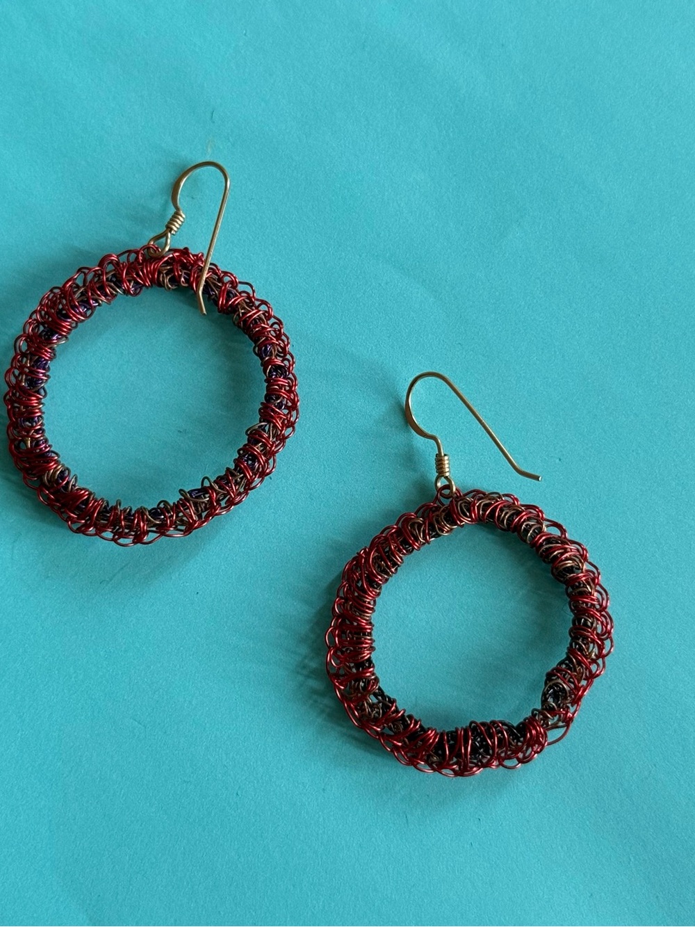 Handcrafted Red Wire Hoop Earrings